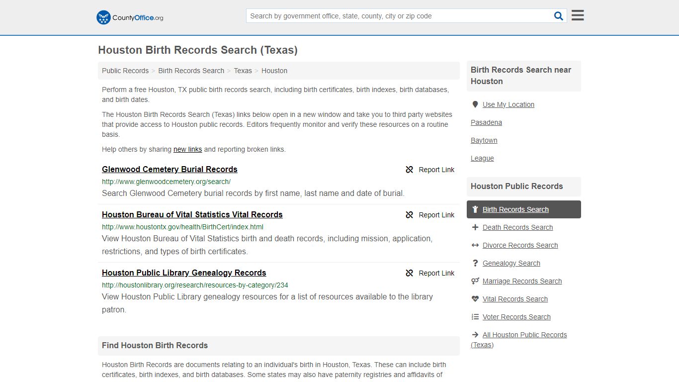 Houston Birth Records Search (Texas) - County Office